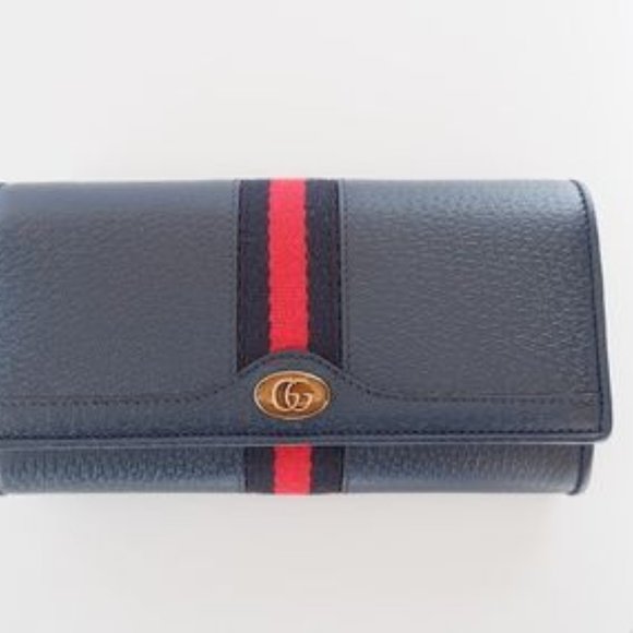 Gucci Ophidia Leather Continental Wallet On Chain in Blue - Picture 3 of 6
